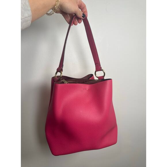 Coach Small Town Bucket Bag in Polished Pebble Leather, Hot Pink - Picture 5 of 13
